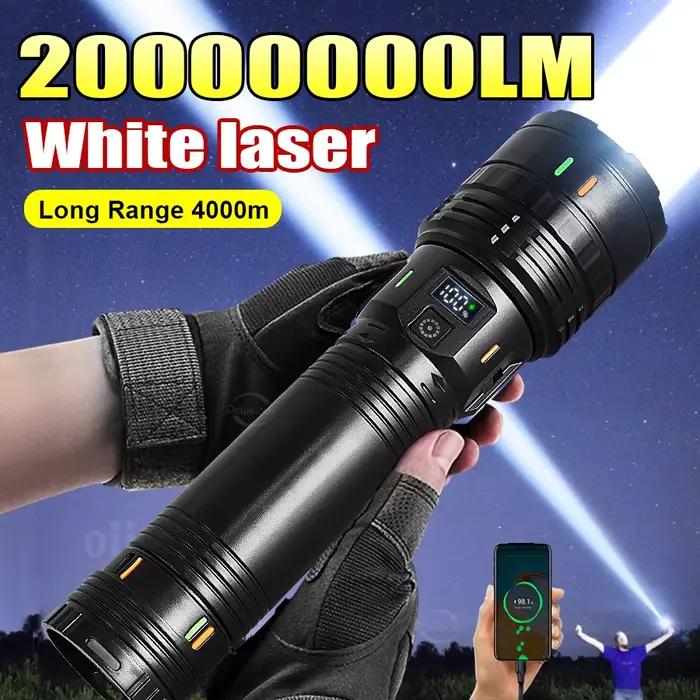2025 laser blanc les lampes de poche les plus puissantes super lumineuse longue portée torche 20000000LM haute puissance rechargeable LED Camping Lantren