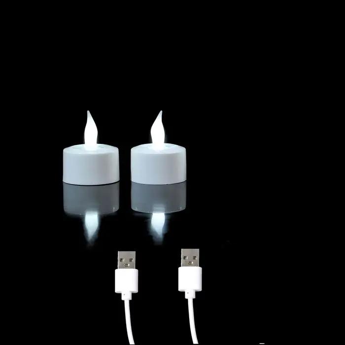Bougies chauffe-plat LED blanches avec Charge USB, petites bougies de noël rechargeables sans flamme alimentées par batterie, 1/2/3 pièces