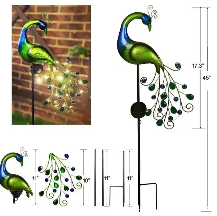 Lampe LED solaire d'extérieur en forme de paon, Statue de paon en métal pour chemin de paysage extérieur, décoration de jardin, lumières de Sculpture de paon