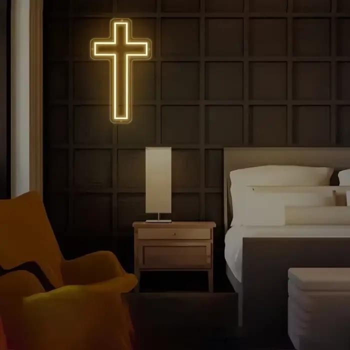 Enseigne au néon de la croix de Jésus, lampe d'art de décor de croix de LED pour la décoration murale, chambre à coucher, décor chrétien, salle religieuse, décor du jour de baptême