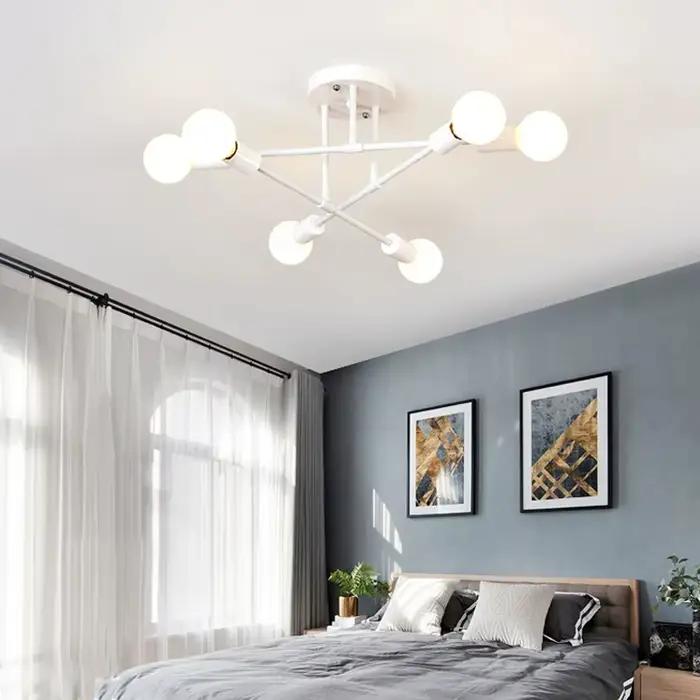 Plafonnier Vintage suspension Multiple E27 Base de lampe 6 têtes noir/blanc/or pour salon moderne simplicité LED plafond