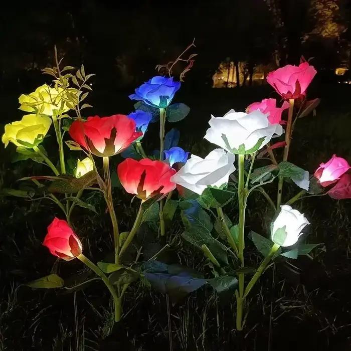 5 têtes Rose pelouse lampe lumières solaires extérieur décoratif solaire jardin lumières pour cour Patio jardin mariage décor fée lumières