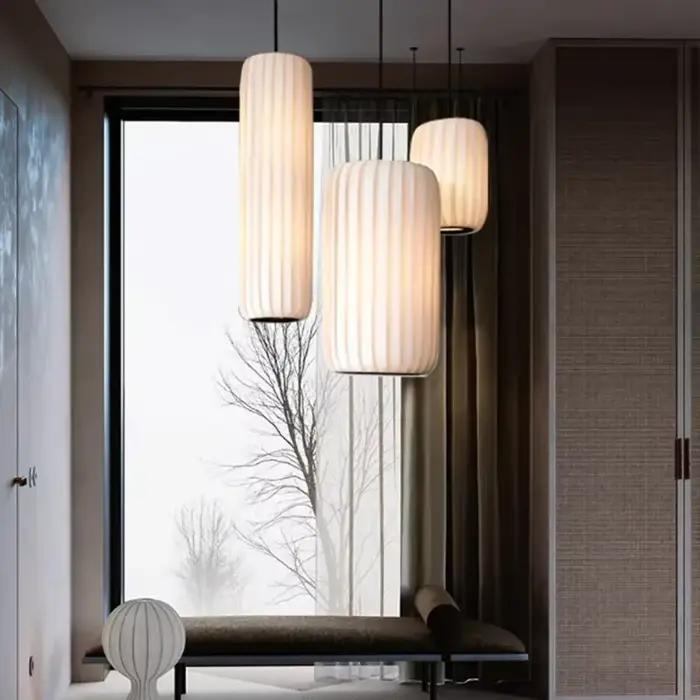 Lampe à suspension en tissu nordique moderne minimaliste Art Luminaire Restaurant salon chambre chevet lustre décor à la maison lumière