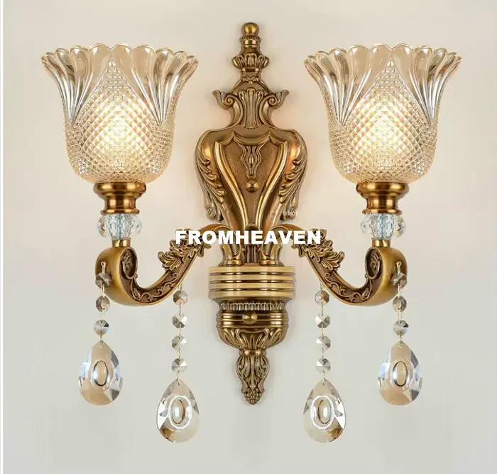 Nouvellement moderne européen couleur Bronze luxe en alliage de Zinc cristal appliques murales chambre lampes de chevet allée applique décoration de la maison