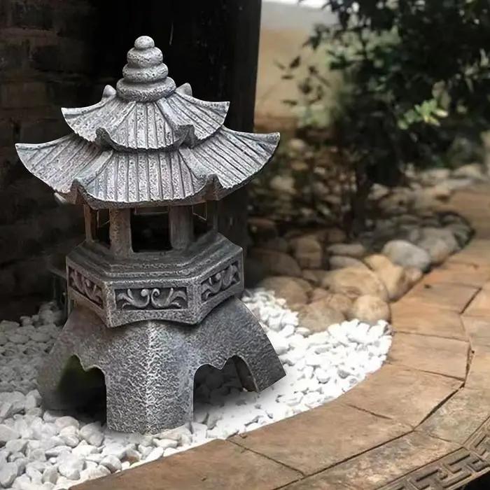 Lanterne solaire japonaise de style pagode, étanche, pour jardin extérieur, style zen, luminescence automatique, lampe de chemin pour la décoration de la cour