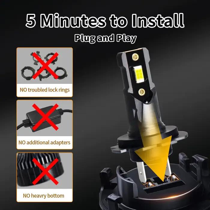 Ampoules halogènes Ultra puissantes 1:1 vers phares LED H7 6000K 12V, Plug and Play pour phares de voiture, 2 pièces