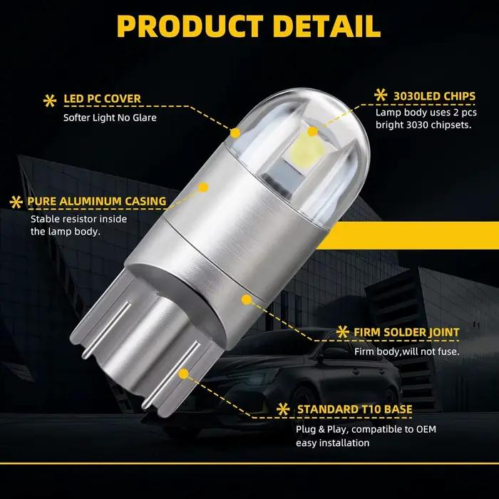 Ampoules LED T10 W5W 12V 3030-2SMD 7000K, 10 pièces, éclairage blanc pour l'intérieur de la voiture, pour le coffre de lecture breton