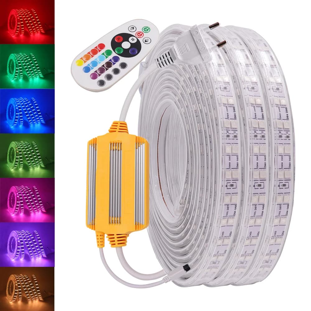 Bande lumineuse Flexible à 60/220 LED avec télécommande, rvb, 120 V, étanche, ruban extérieur, IP65,