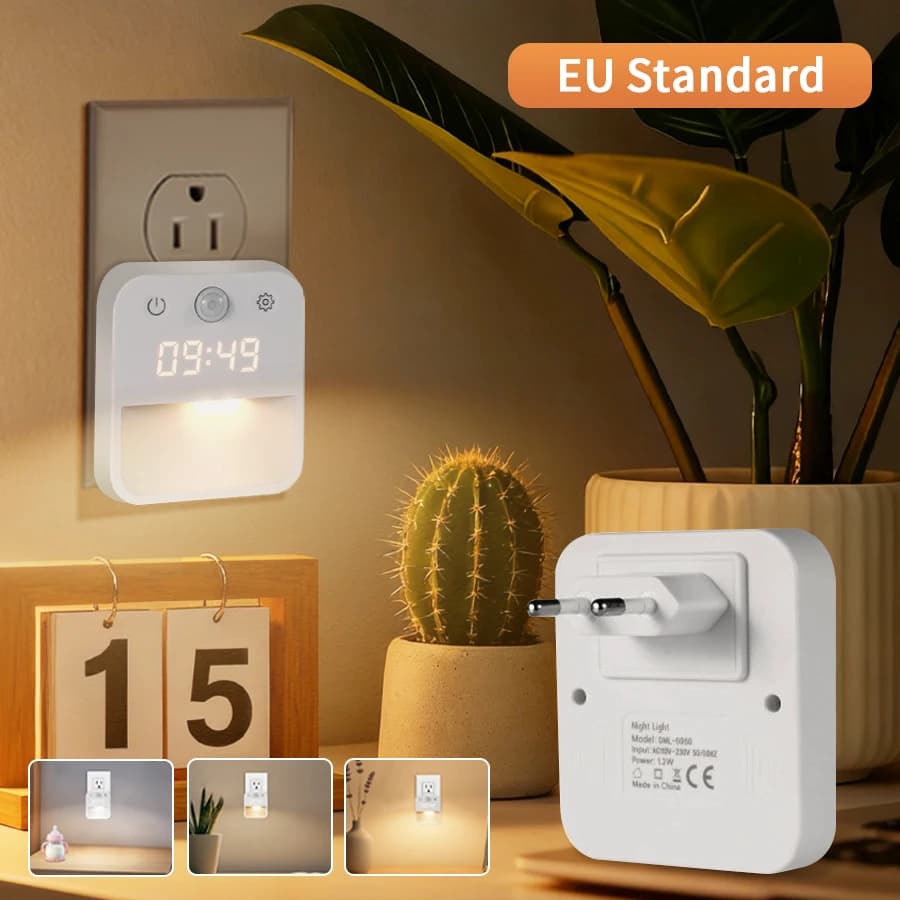 Prise Standard ue lumière de détection humaine LED couloir détection veilleuse gradation illimitée c