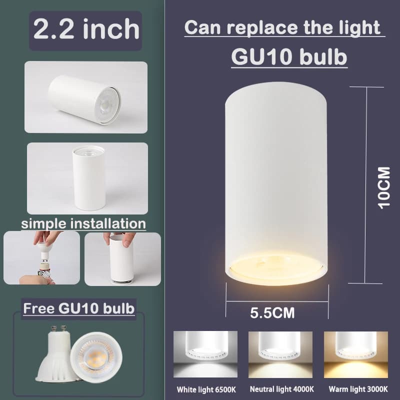Spot LED GU10 avec ampoule remplaçable AC85-265V, luminaire de plafond en aluminium pour chambre à c