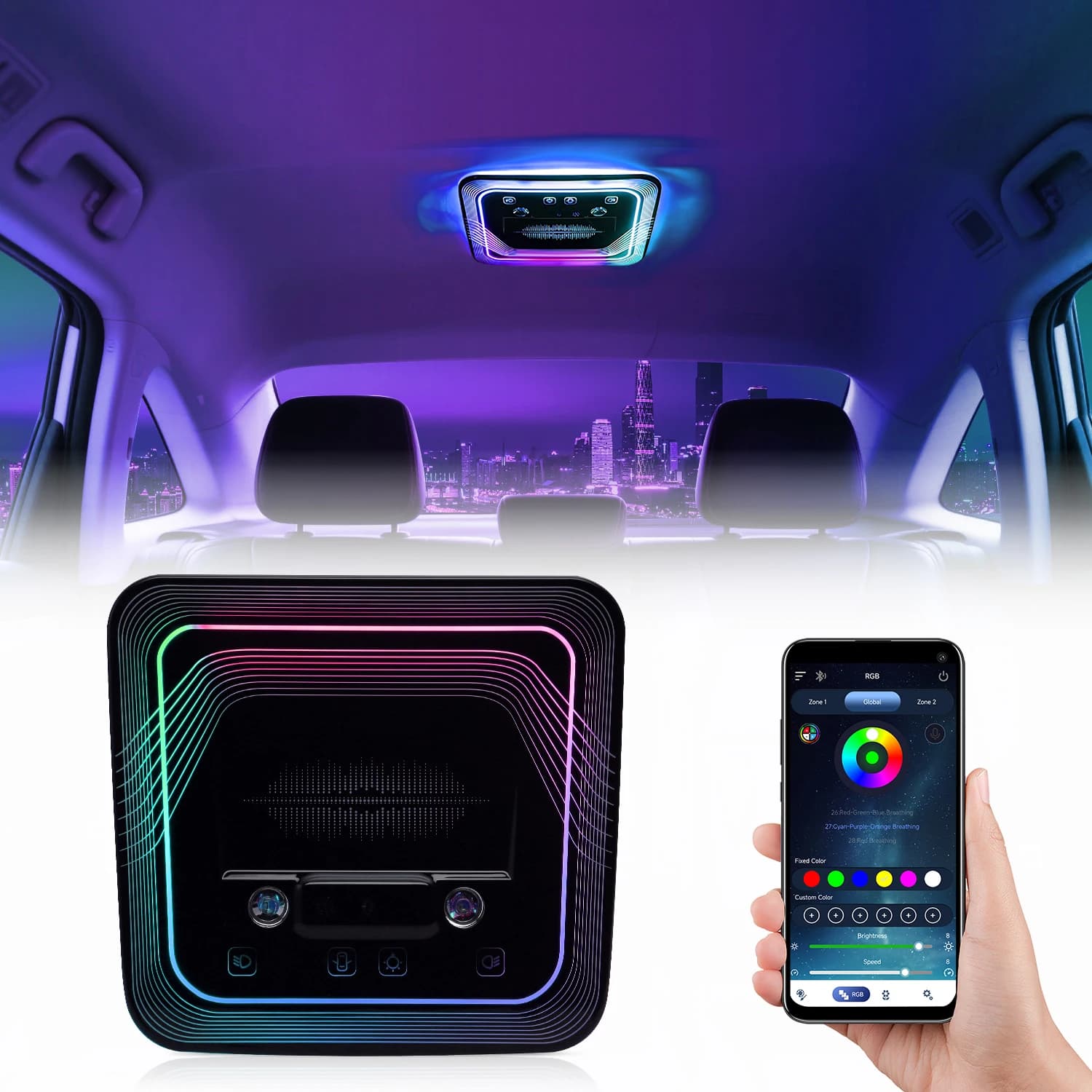 Ryming – plafonnier de toit de voiture, avec application, contrôle tactile, musique, atmosphère inté