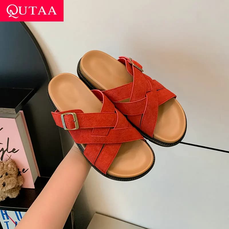 QUTAA 2025 Sexy femmes sandales chaussures plates talons été pantoufles Slingbacks bout ouvert en cu