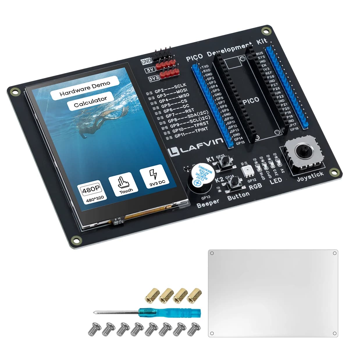 Module d'extension LAFVIN Raspberry Pi Pico/Pico W avec écran tactile IPS TFT de 3,5 pouces et kit d