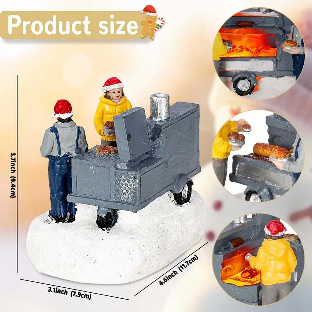 Accessoires de village de Noël lumineux à LED, figurines miniatures en résine, four, village hiverna