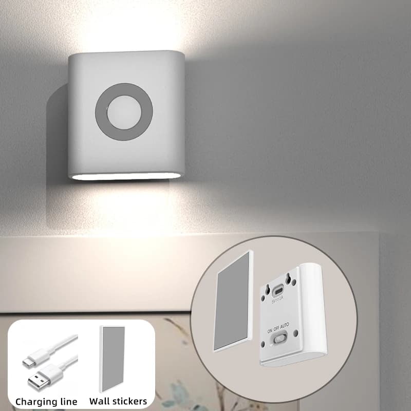 Lampe murale à détecteur de mouvement rechargeable, lampe murale intérieure, lumière LED de nuit, éc