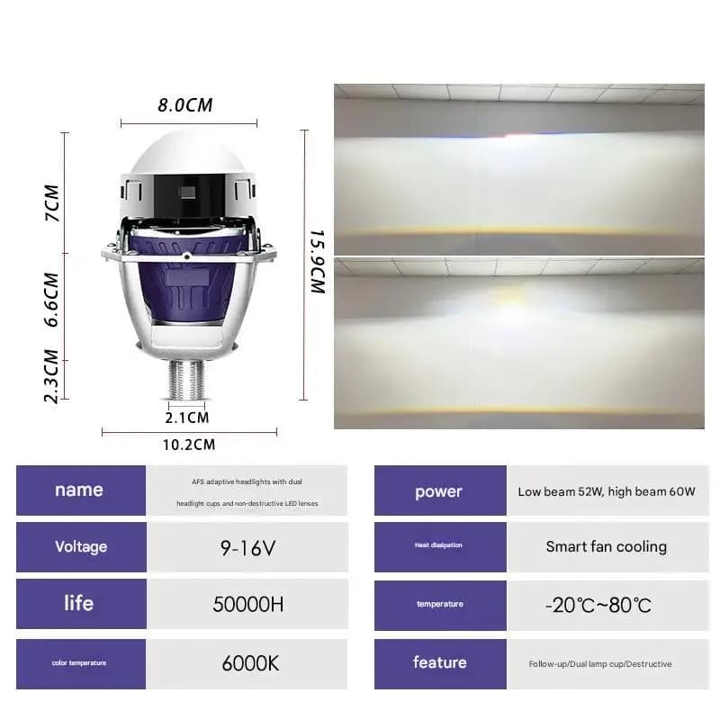 3 pouces AFS adaptatif 120W LED projecteur à deux faisceaux phares H4 H7 Super lumineux tournant voi