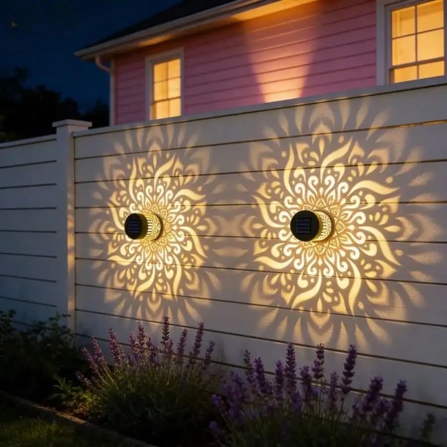 Lot de 2 lampes murales solaires Mandala, éclairage pour jardin, patio, escaliers, cour, lumière déc