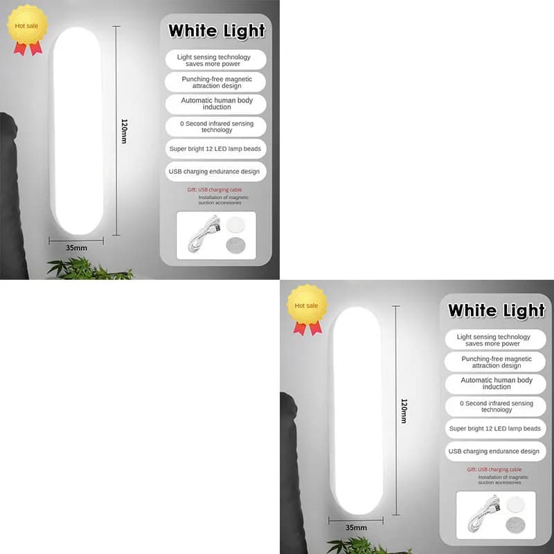 Lampes de nuit sans fil à LED avec détecteur de mouvement, rechargeables par USB, magnétiques, pour