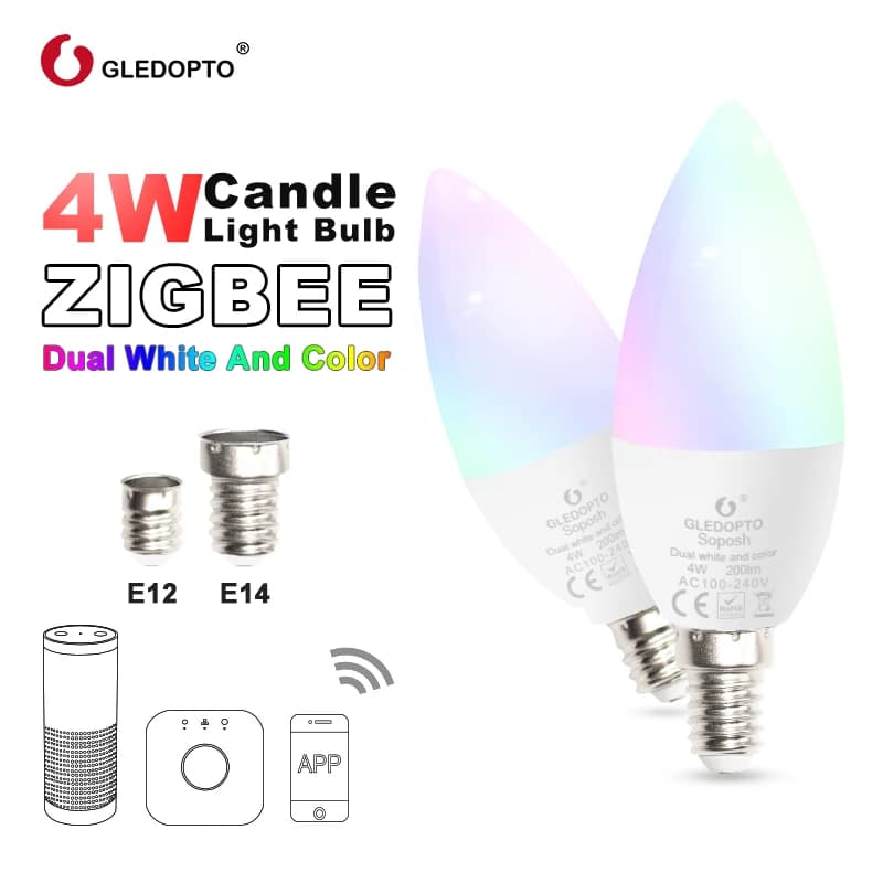GLEDOPTO-Ampoule à bougie LED, luminosité réglable, ZLL 4W, RGBCCT, CCT, WWCW, lien de lumière Zigeq