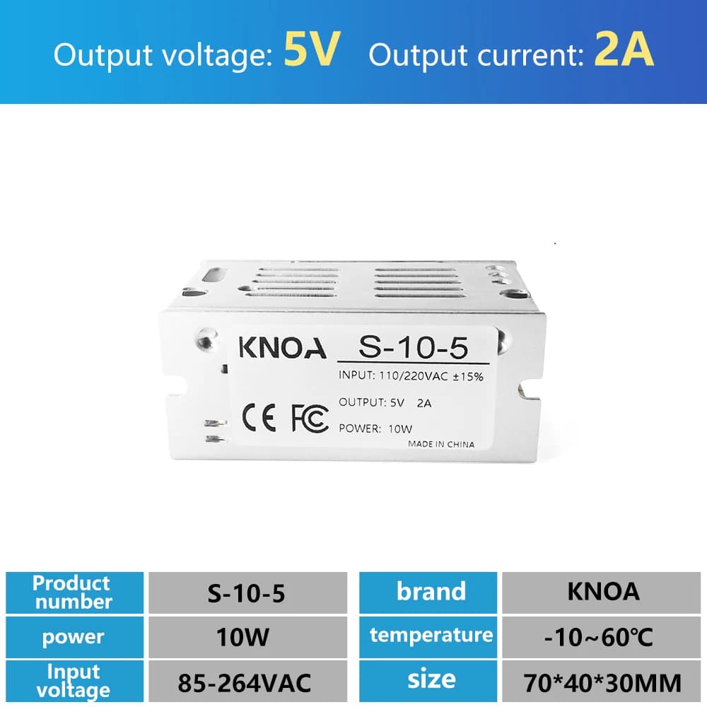 Adaptateur d'alimentation 5V 12V 100-240V AC à 5V 12V DC, transformateur d'alimentation à découpage