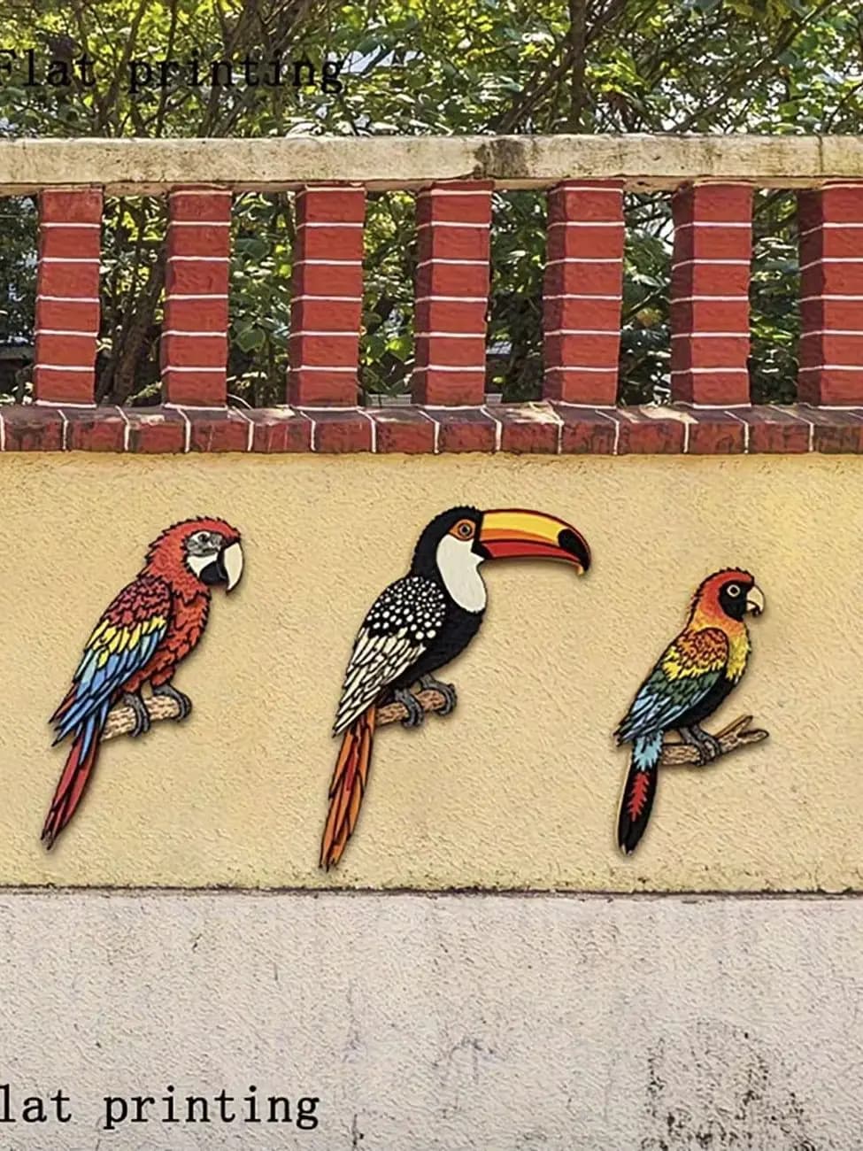 Ensemble de 3 décorations murales en bois d'oiseaux tropicaux, art mural en bois de perroquet et de