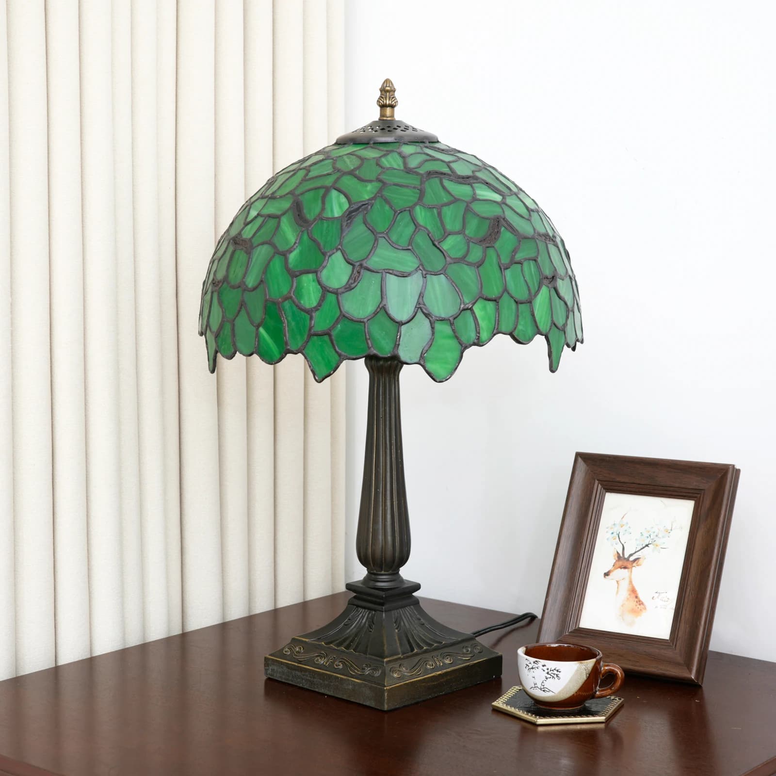 Lampe de table style Tiffany, lampe de bureau vintage en verre teinté, lumière de lecture de chevet