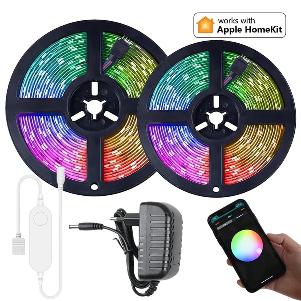 Homekit – bande lumineuse LED WiFi 5050 RGB, 12V, 5m, 10m, étanche, variable, Kit complet de décorat