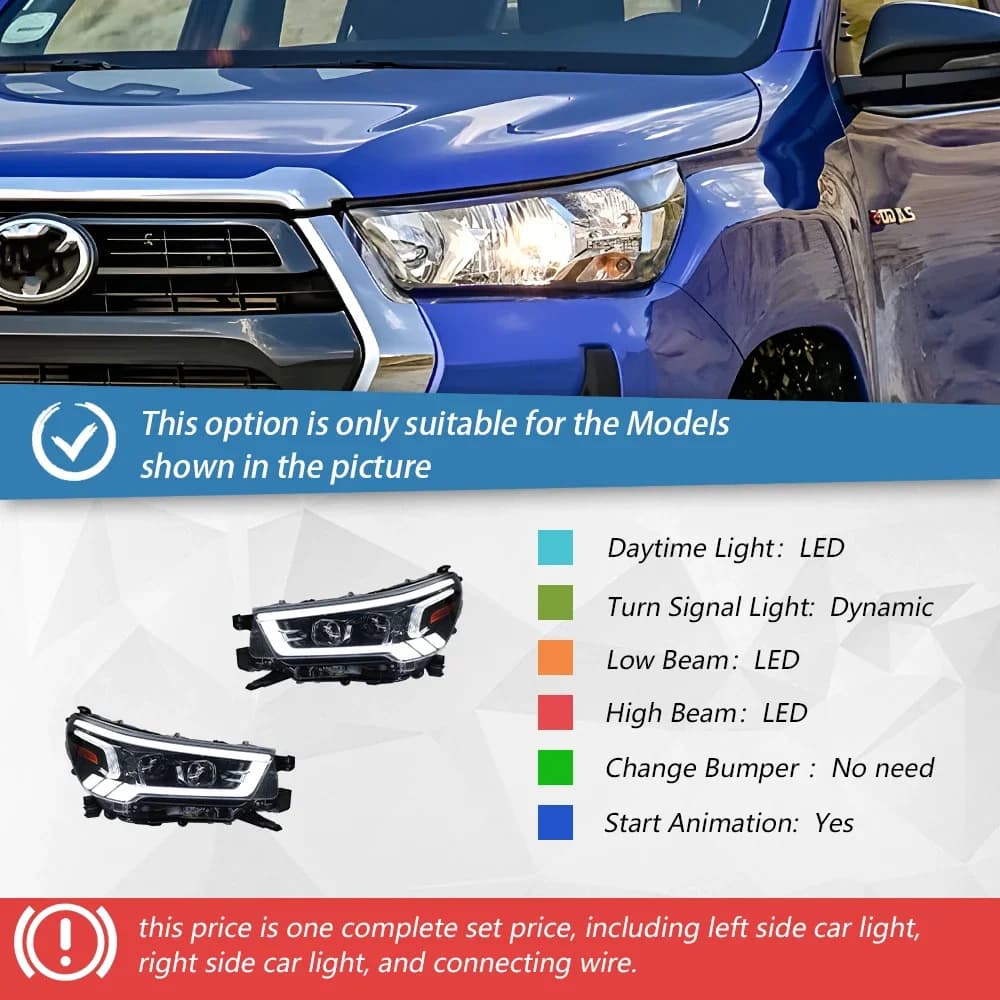 Phares automobiles pour Toyota Hilux Revo Vigo 2021 – 2024, ensemble de phares avant de voiture LED,