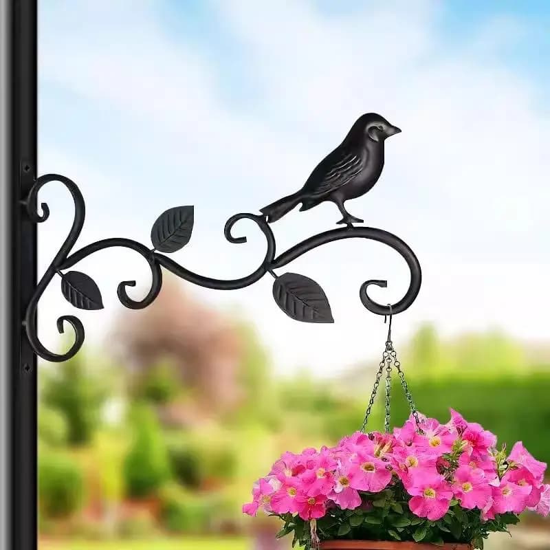 Supports de plantes suspendus en fer forgé, avec motif d'oiseau et de feuille, antirouille, robustes