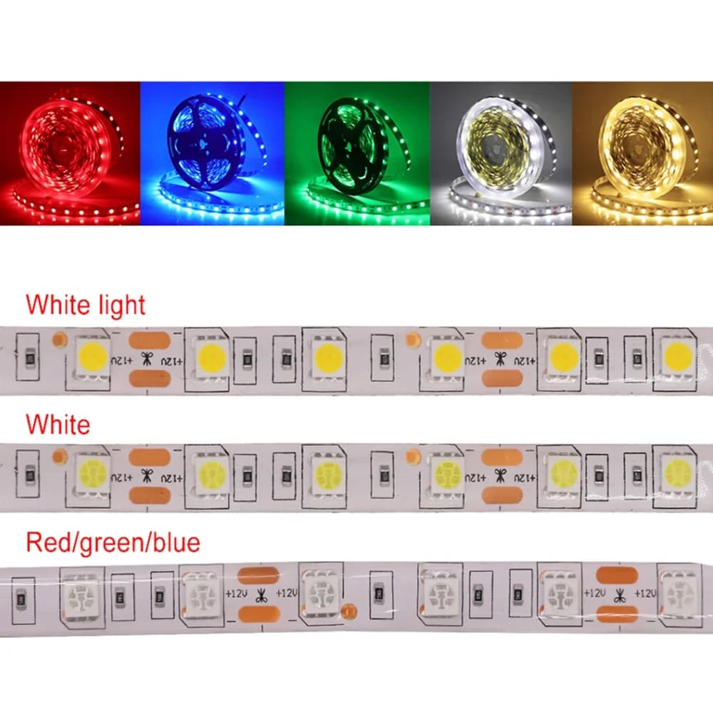Bande lumineuse LED 12V 5m SMD 5050 300 LED Pixels 2835 Diode bande RGB blanc ruban LED lumières fle