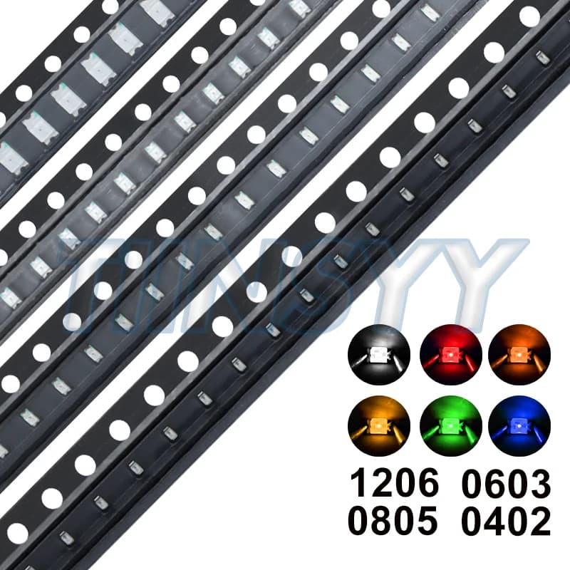 100 pièces de diodes LED à montage en surface SMD 0402 0603 0805 1206 rouge bleu vert blanc orange r