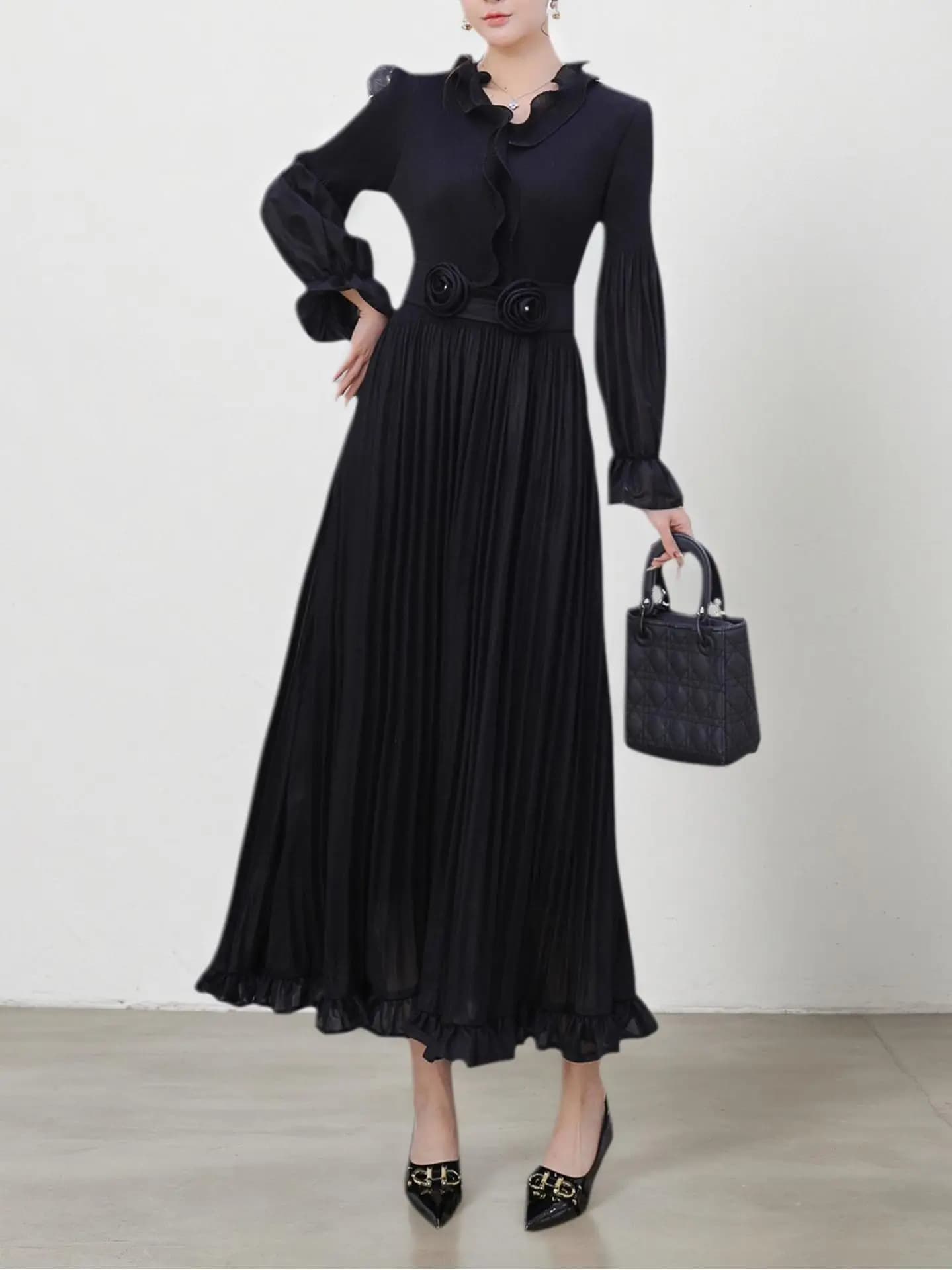 Robe longue plissée élégante pour femme avec bordure à volants, robe de soirée luxueuse, nouveau sty