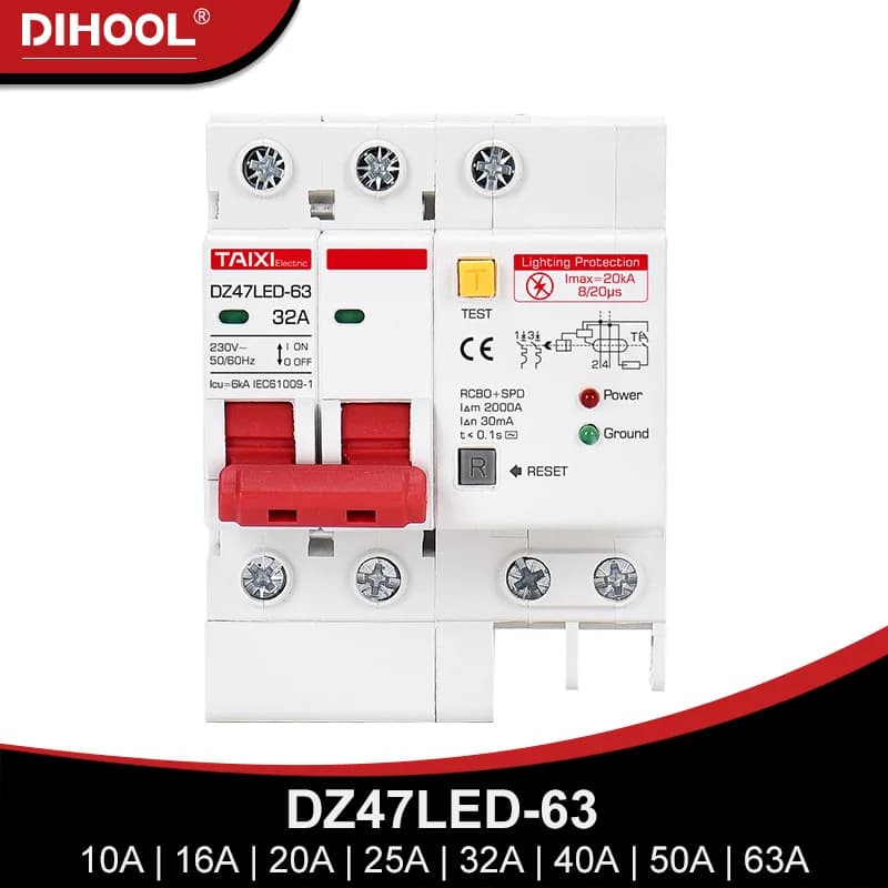 Disjoncteur à courant résiduel DZ47LED-63 avec surcharge SPD RCD RCBO RCCB avec Protection contre la