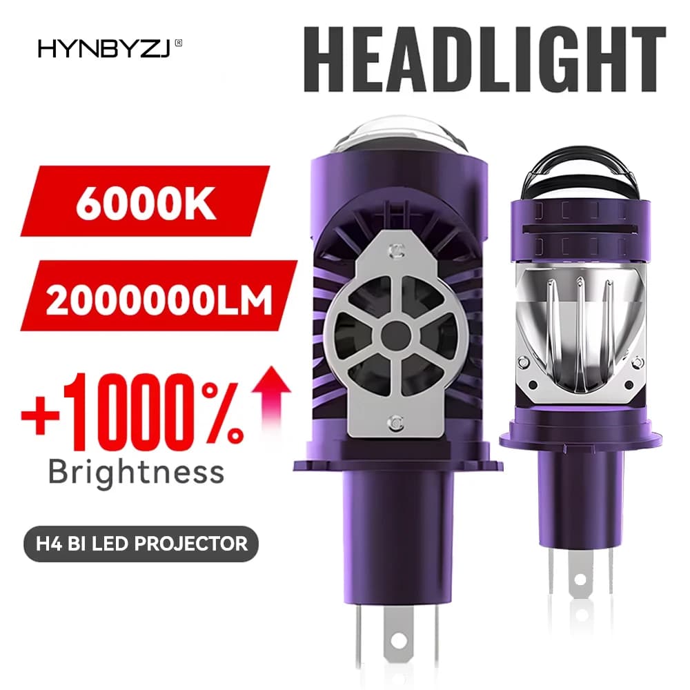 Ampoules de phares de projecteur LED H4, 1200W, lentille Bi LED avec ventilateur de refroidissement,