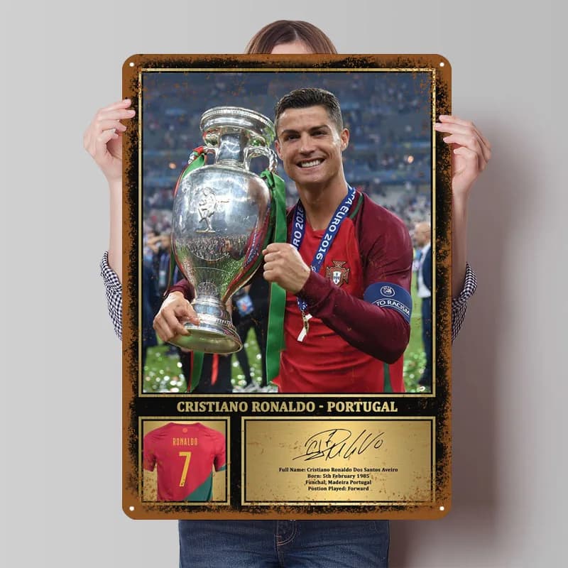 Cristiano Ronaldo Portugal Euro 2016 trophée signes métalliques Sport affiche décorations pour la dé