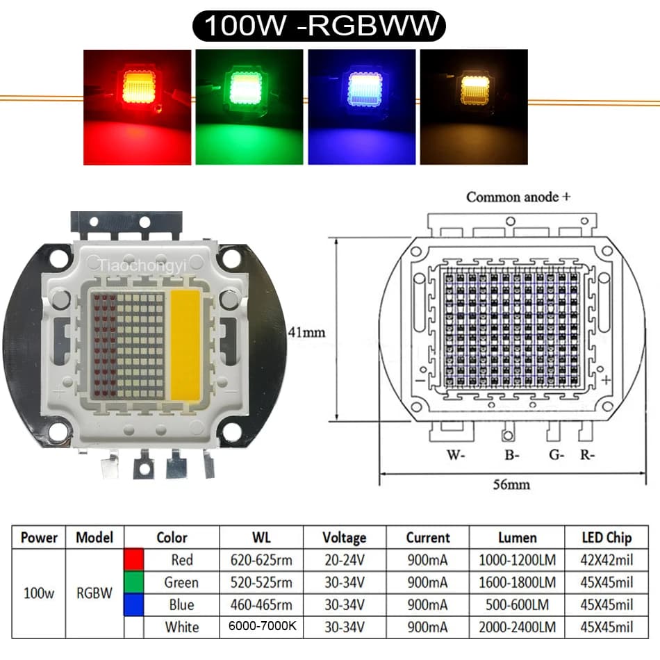 100W RGBW RGBWW RGBYW haute puissance LED COB lampe ampoules puce LED perles lampe extérieure RGB +