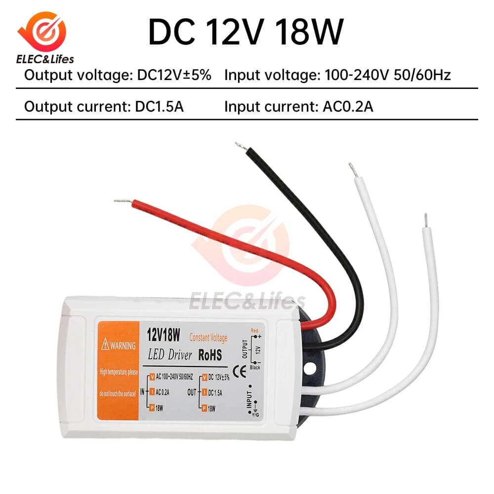 Pilote LED AC 90-240V à DC 12V 18W 1,5a 28W 2A 48W 4A, pilote à courant Constant, unité d'alimentati
