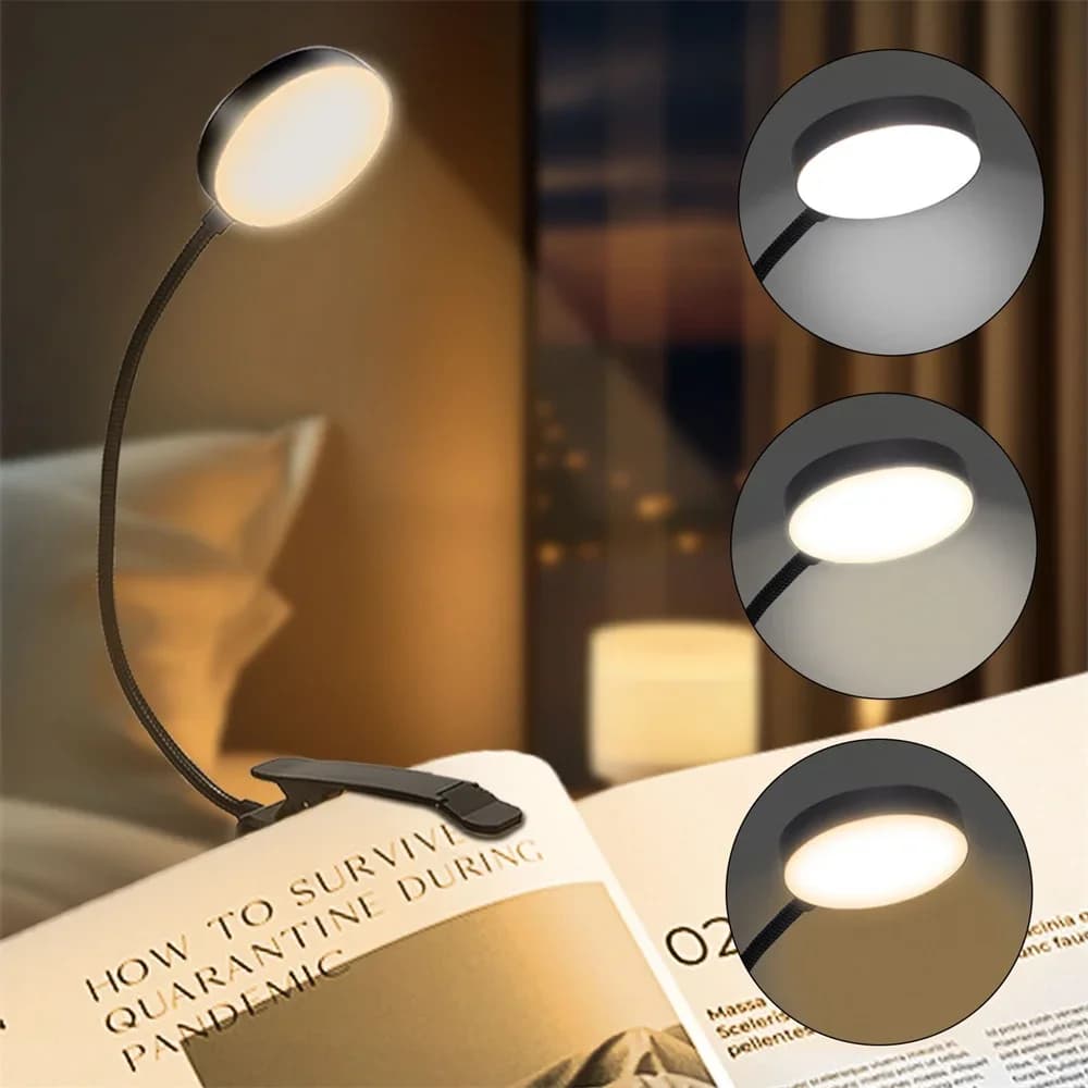 LED livre lumière lampe de lecture soin des yeux Clip-on USB Rechargeable lampe à intensité variable