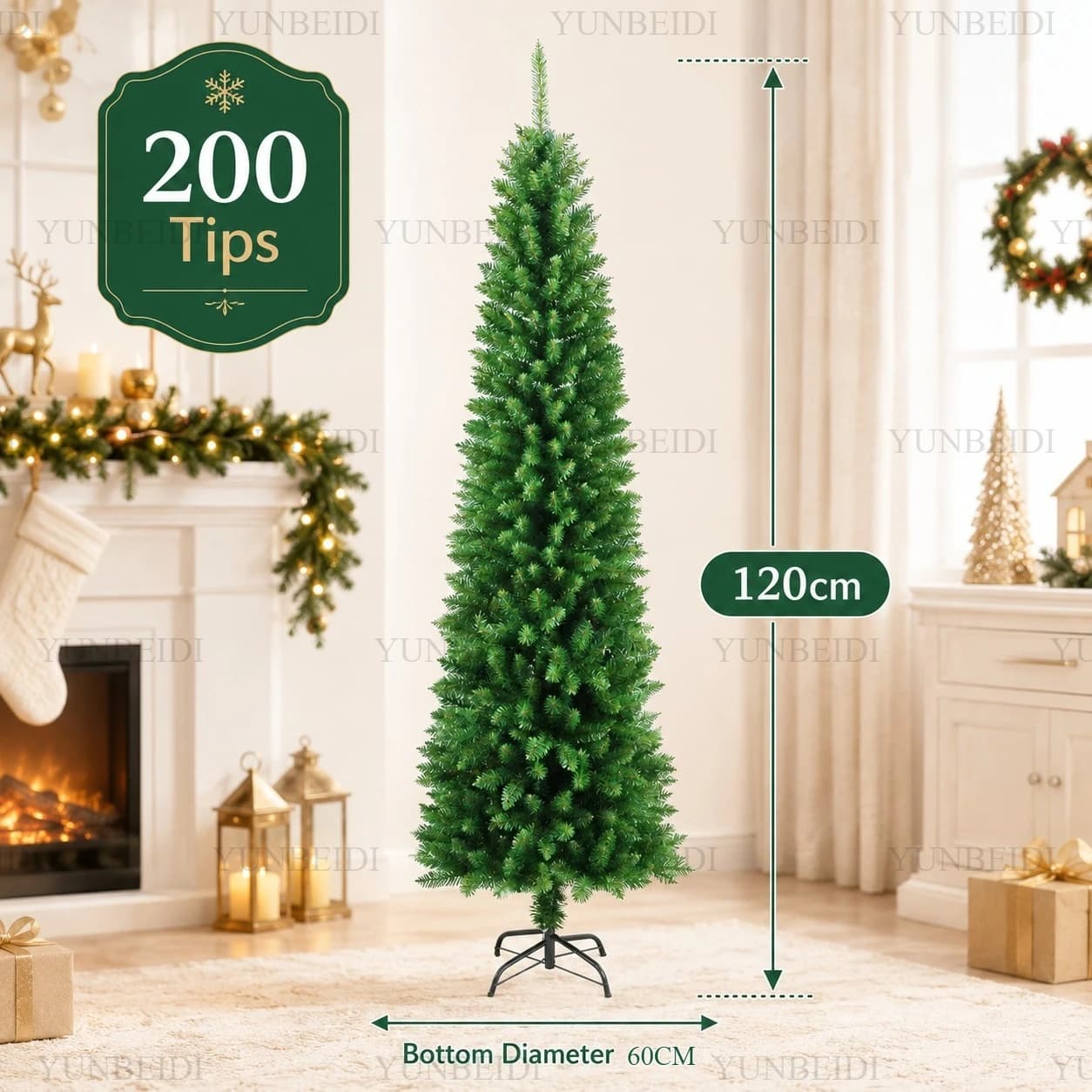 Sapin de Noël artificiel en PVC, sapin de Noël en forme de crayon, 120 cm à 210 cm, grande décoratio
