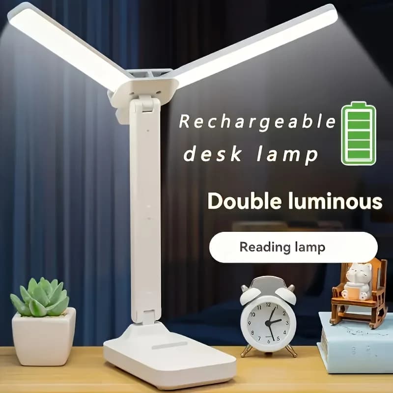 Lampe de bureau LED à double tête, veilleuse tactile à intensité variable à 3 niveaux, rechargeable