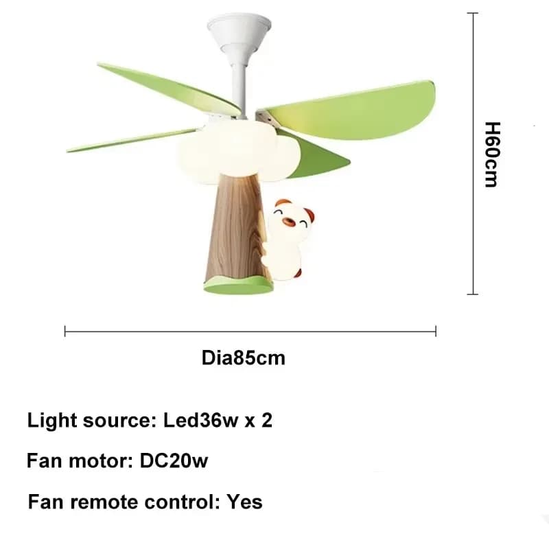Prise LED minimaliste ventilateur lumière moderne créatif dessin animé enfants télécommande salon mé