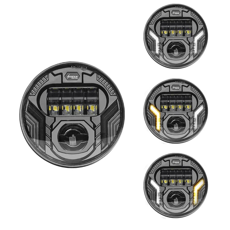 Phare de moto 5-3/4 pouces, phare LED de 5,75 pouces avec halo blanc DRL intégré, clignotant ambre,