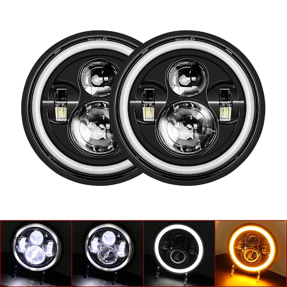 2x Phares LED ronds de 7 pouces pour voiture, faisceau haut et bas, DRL pour Wrangler, Chevy, Ford,