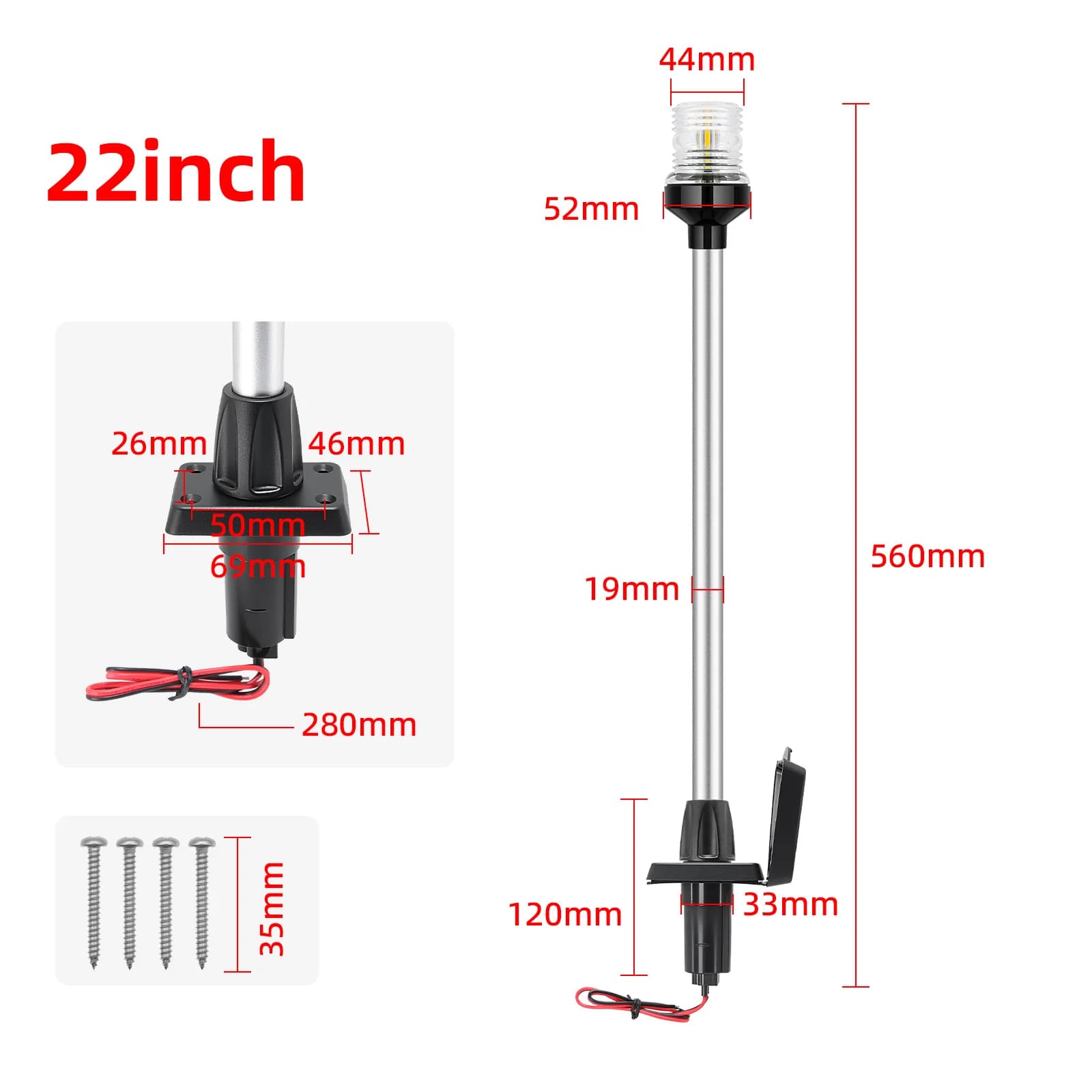 22 pouces LED lumières de bateau marin circulaire/polygonal type fixe feu arrière lampe d'ancre avec