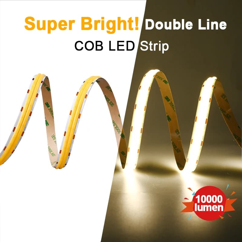 Bande LED COB Double rangée 10000lm Super lumineuse 600 LED s/m bande LED Flexible à intensité varia