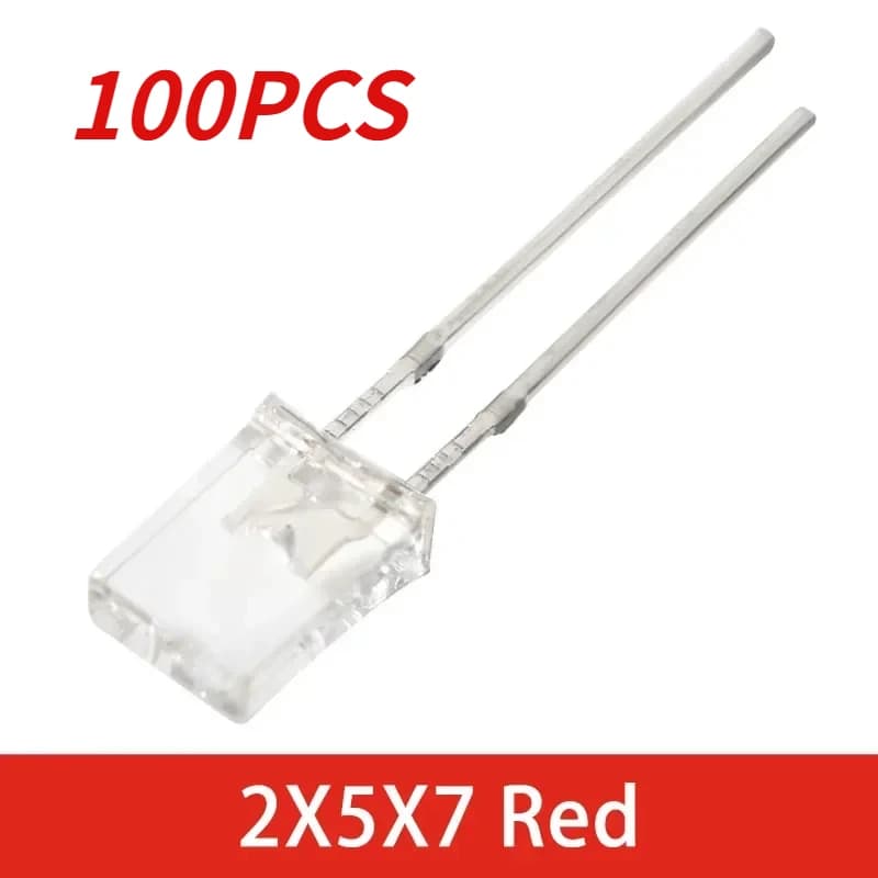 100 pièces 2x5x7 Diodes LED carré Transparent Diode électroluminescente lampe blanc rouge jaune bleu