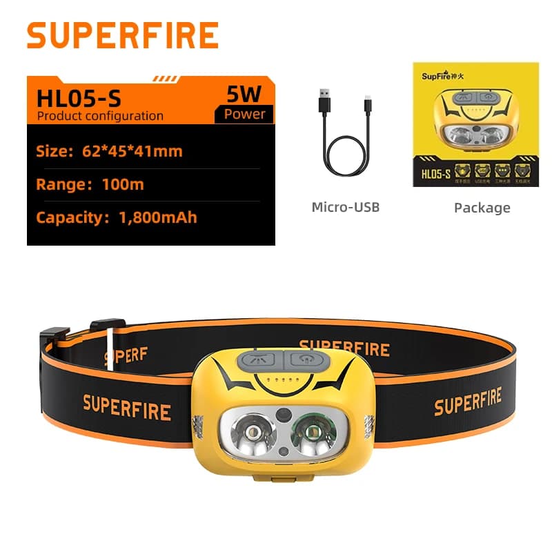 SUPERFIRE HL05-S injuste LED sauna lampe Jaune/Blanc Lumière Camping Lanterne Capteur de Mouvement R