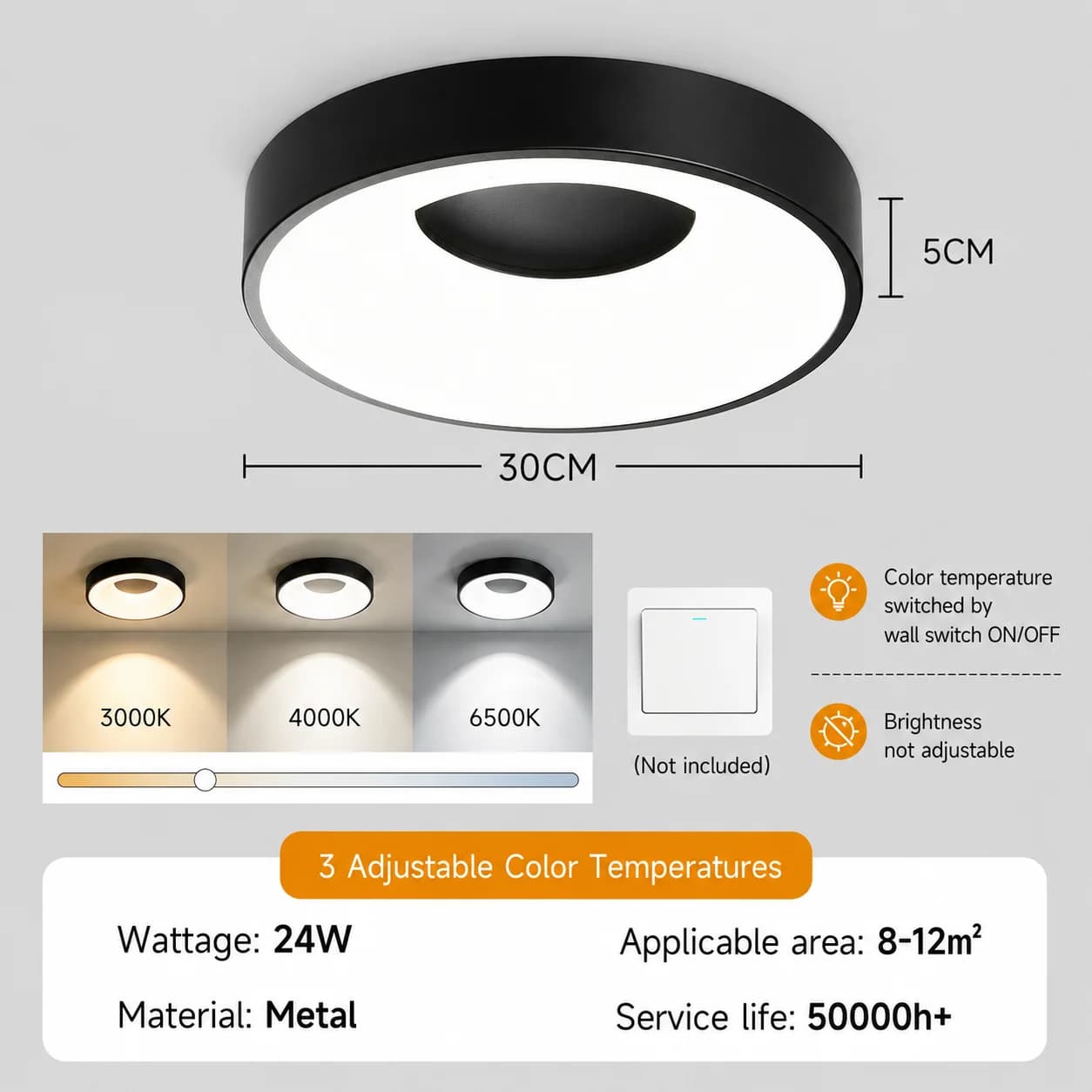 Plafonnier LED avec télécommande, éclairage 3 couleurs réglable lampe plafond moderne pour chambre s