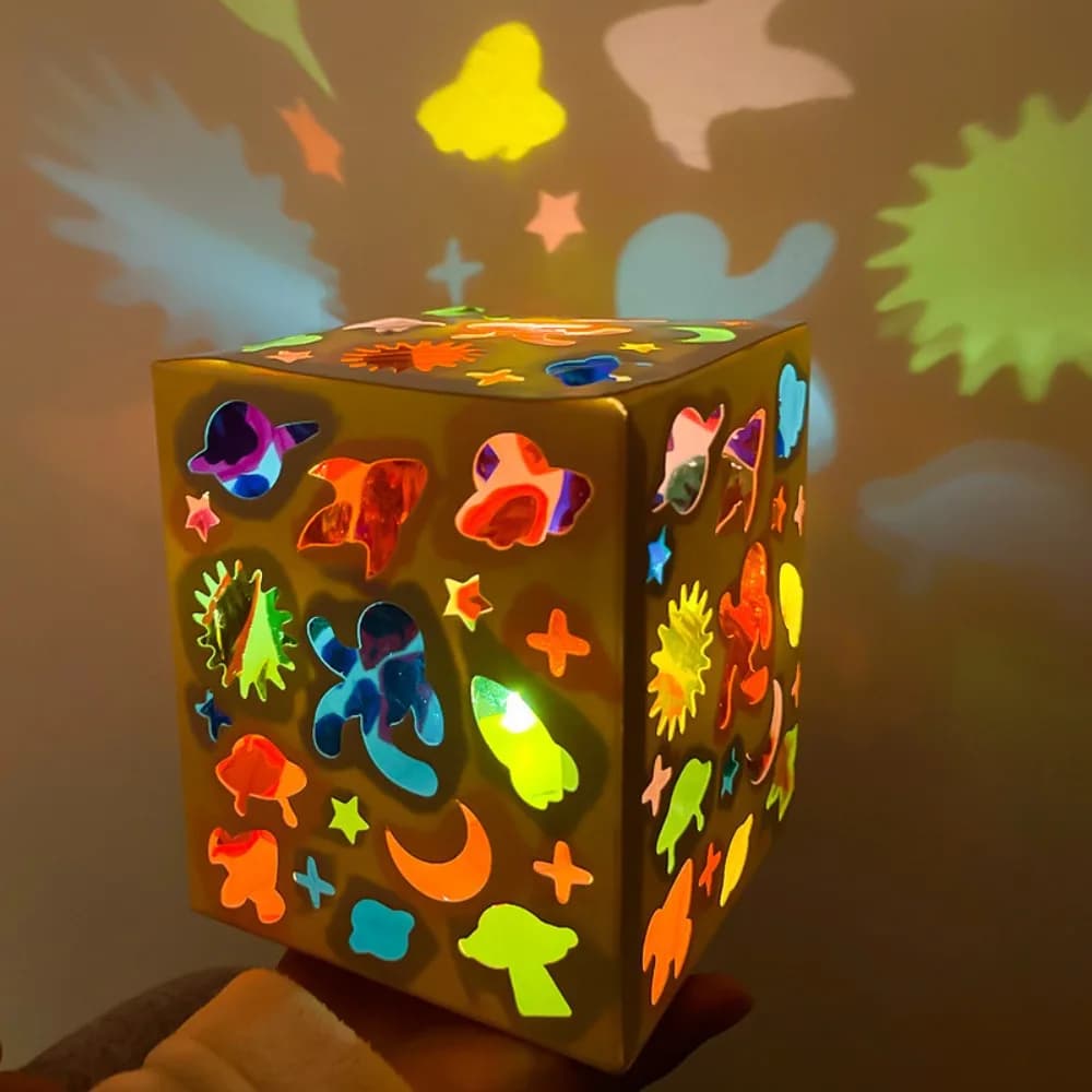 Kit de lampe de projection DIY colorée en papier de verre, lanterne étoilée éducative précoce en pap