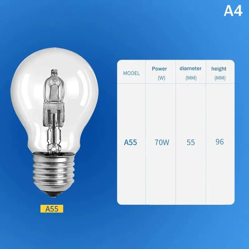 Ampoules halogènes E27 A55 - 28W/42W/53W/70W/100W, protection des yeux, éclairage encastré, spot, ré